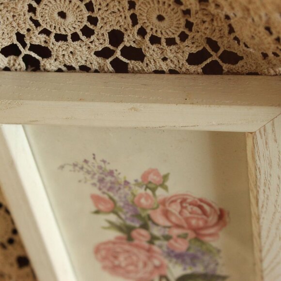 Vintage 1990s Botanical Print, Framed Pink Rose Flower Wall Art in White Frame - Picture 6 of 12